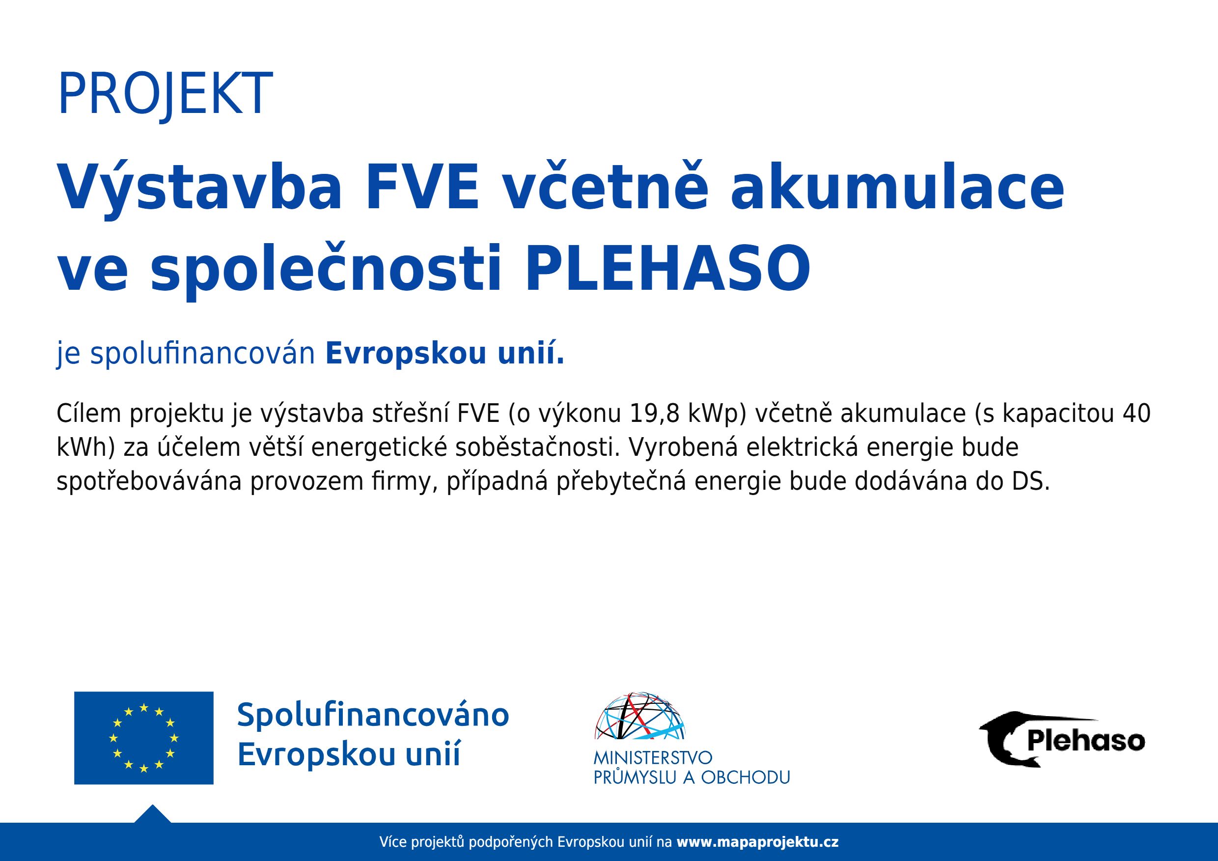 Výstavba FVE včetně akumulace ve společnosti PLEHASO